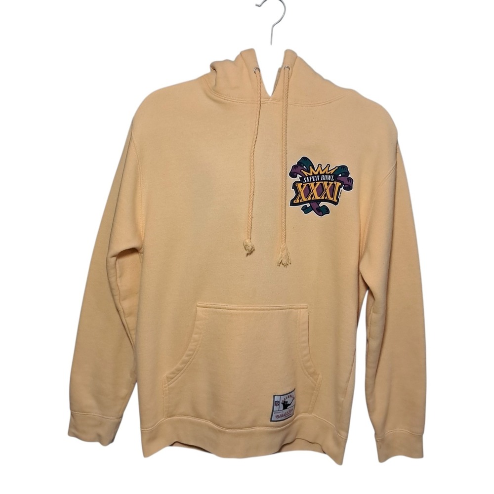 Mitchell & Ness Super Bowl XXXI Hoodie Mens Small Yellow 1997 New Orleans NFL